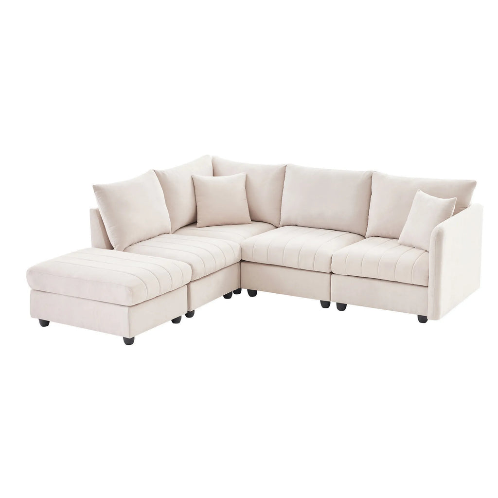 L-Shape Modern Sectional Sofa with Convertible Ottoman