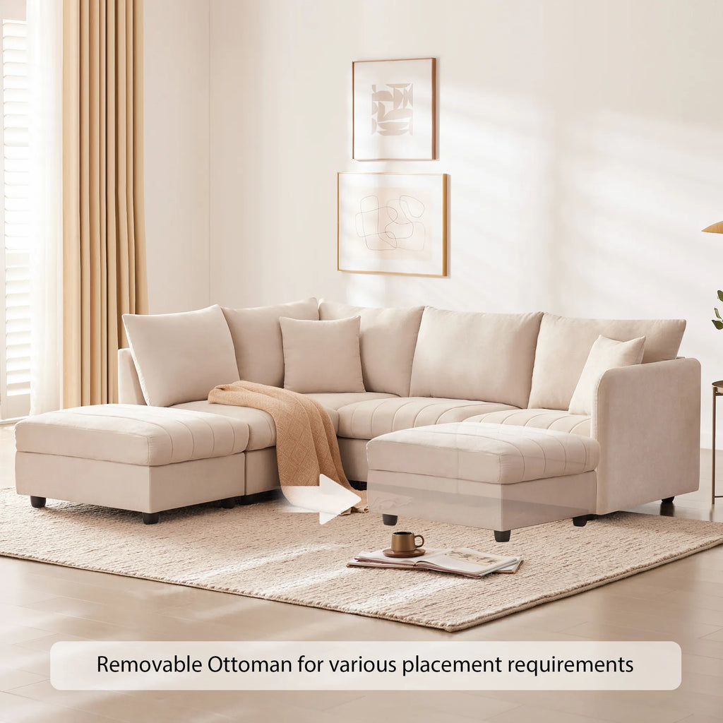L-Shape Modern Sectional Sofa with Convertible Ottoman