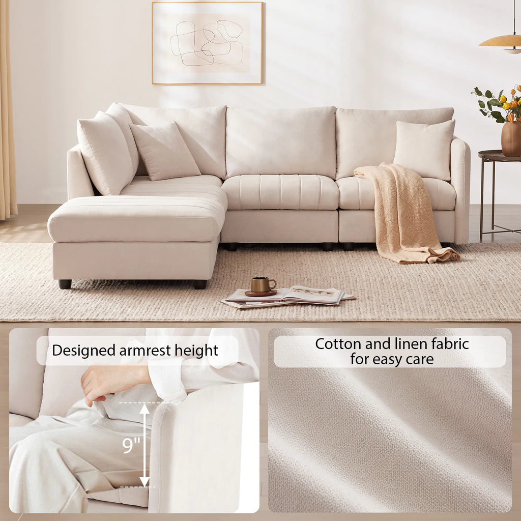 L-Shape Modern Sectional Sofa with Convertible Ottoman