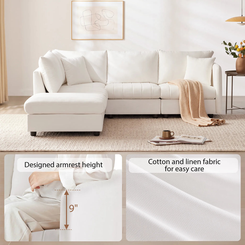 L-Shape Modern Sectional Sofa with Convertible Ottoman