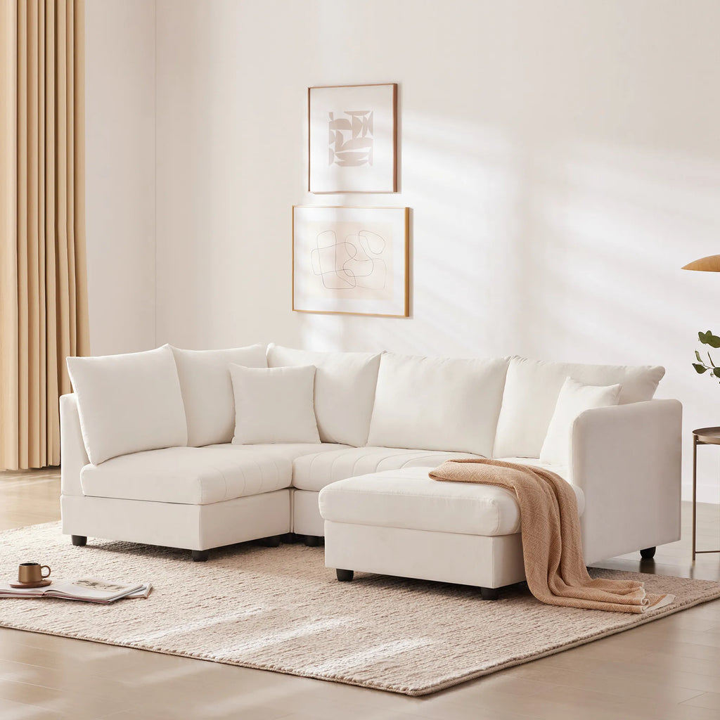 L-Shape Modern Sectional Sofa with Convertible Ottoman
