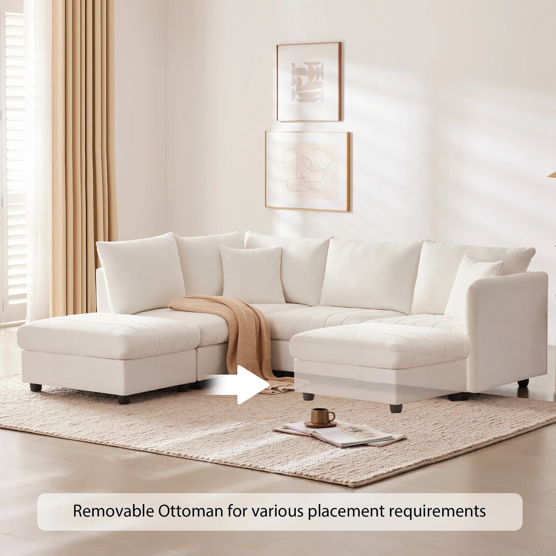 L-Shape Modern Sectional Sofa with Convertible Ottoman