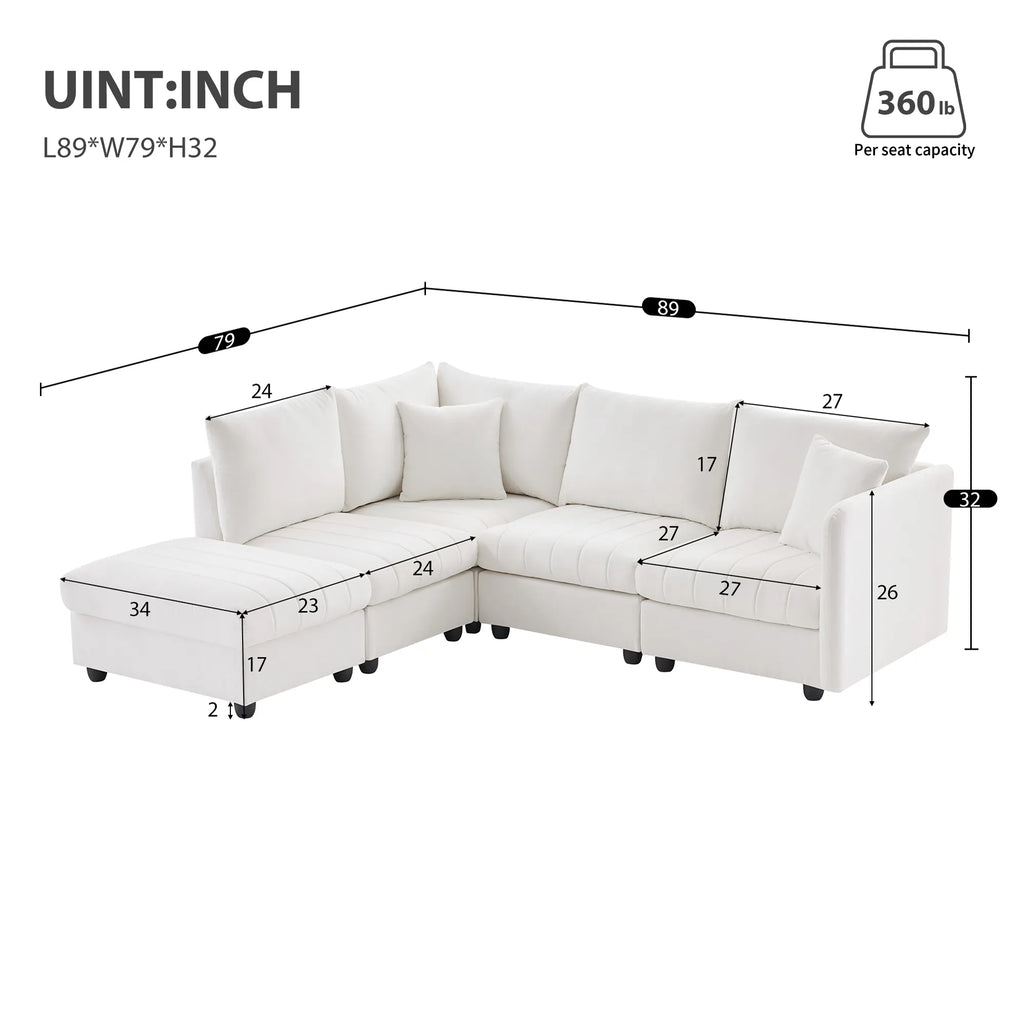 L-Shape Modern Sectional Sofa with Convertible Ottoman