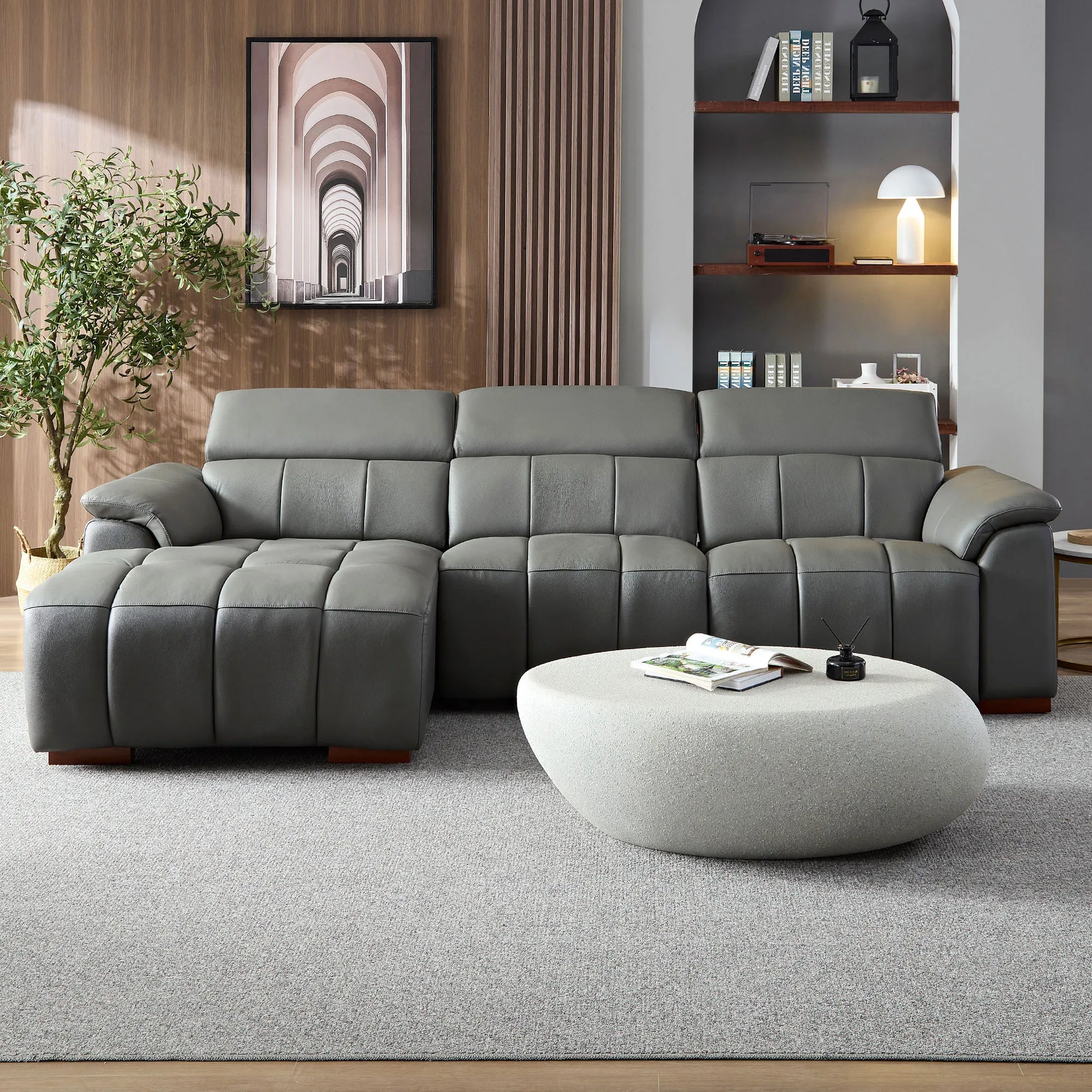 3 Seater L Shape Leather Modern Power Reclining Sofa