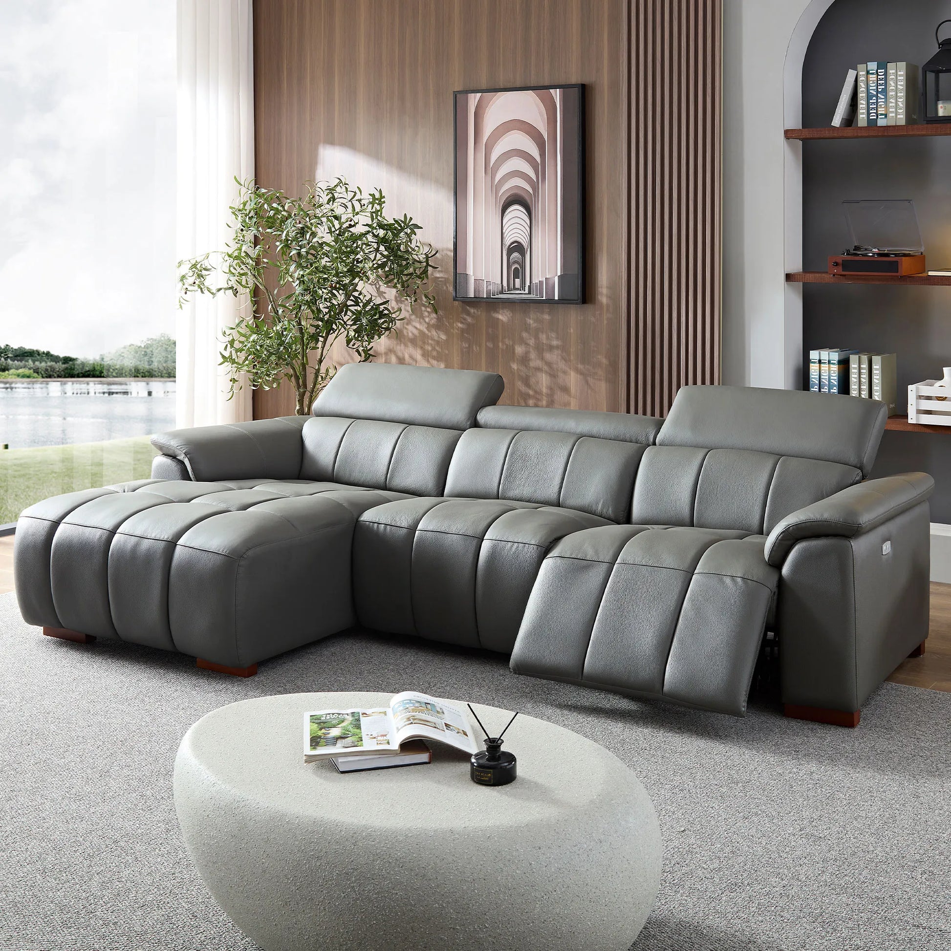 3 Seater L Shape Leather Modern Power Reclining Sofa