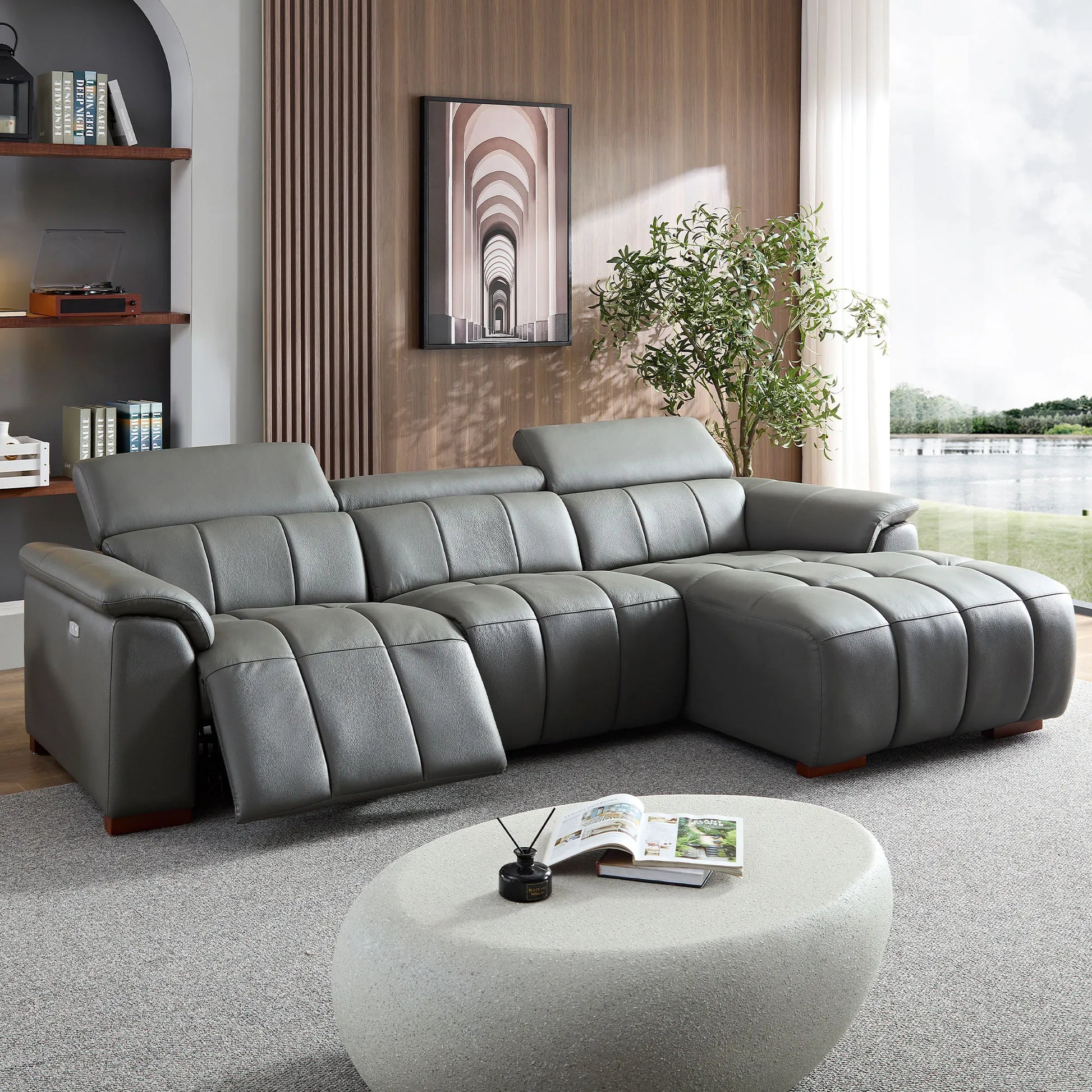 3 Seater L Shape Leather Modern Power Reclining Sofa