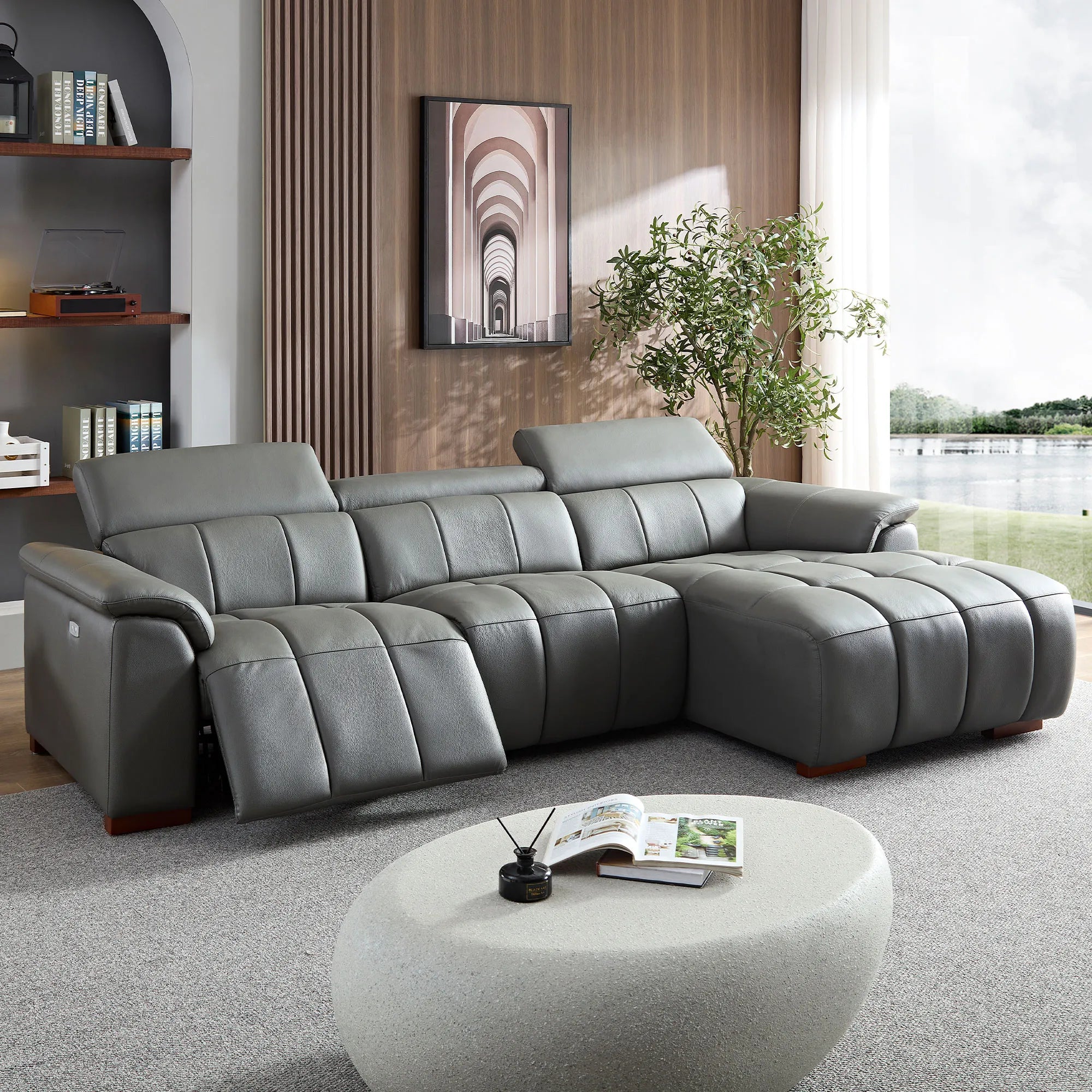 3 Seater L Shape Leather Modern Power Reclining Sofa