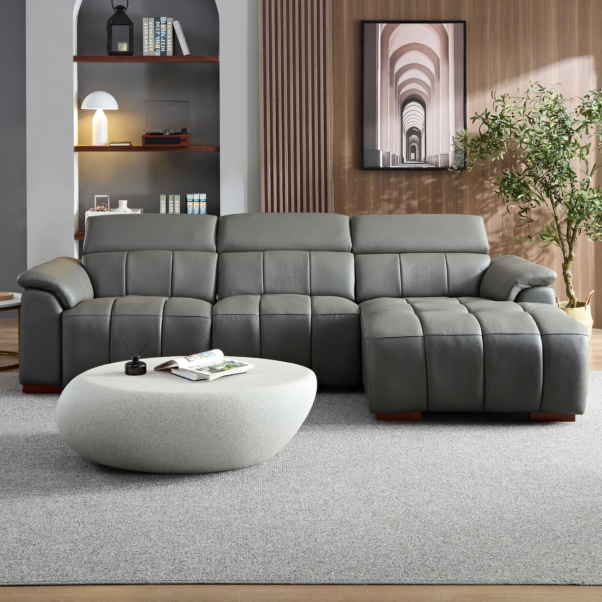 3 Seater L Shape Leather Modern Power Reclining Sofa