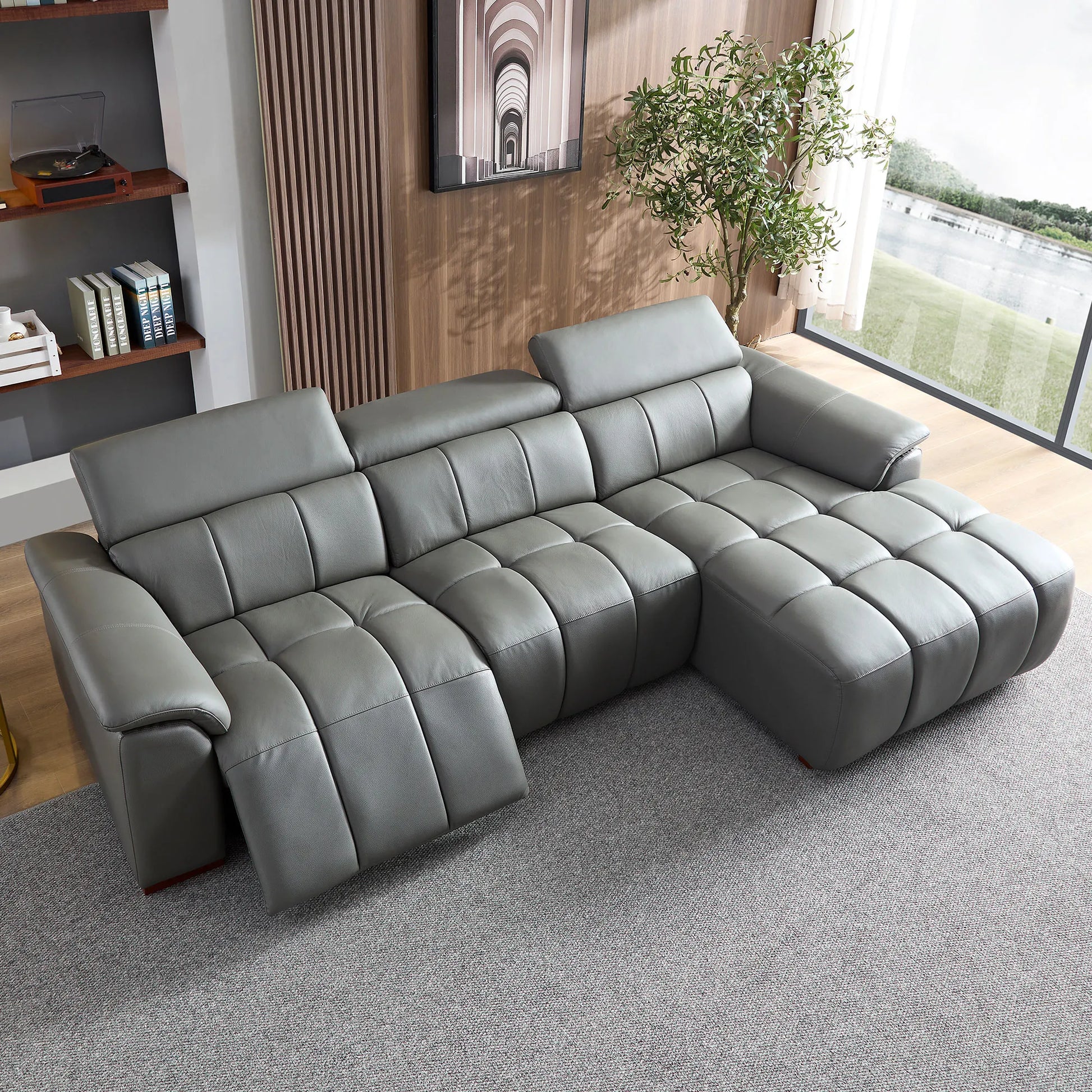 3 Seater L Shape Leather Modern Power Reclining Sofa