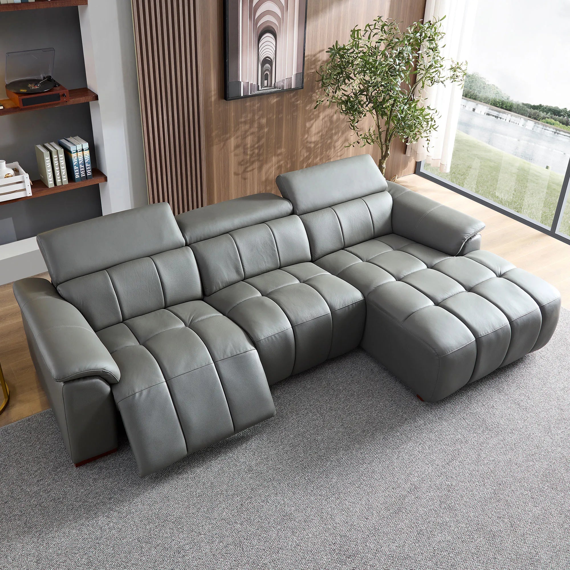 3 Seater L Shape Leather Modern Power Reclining Sofa