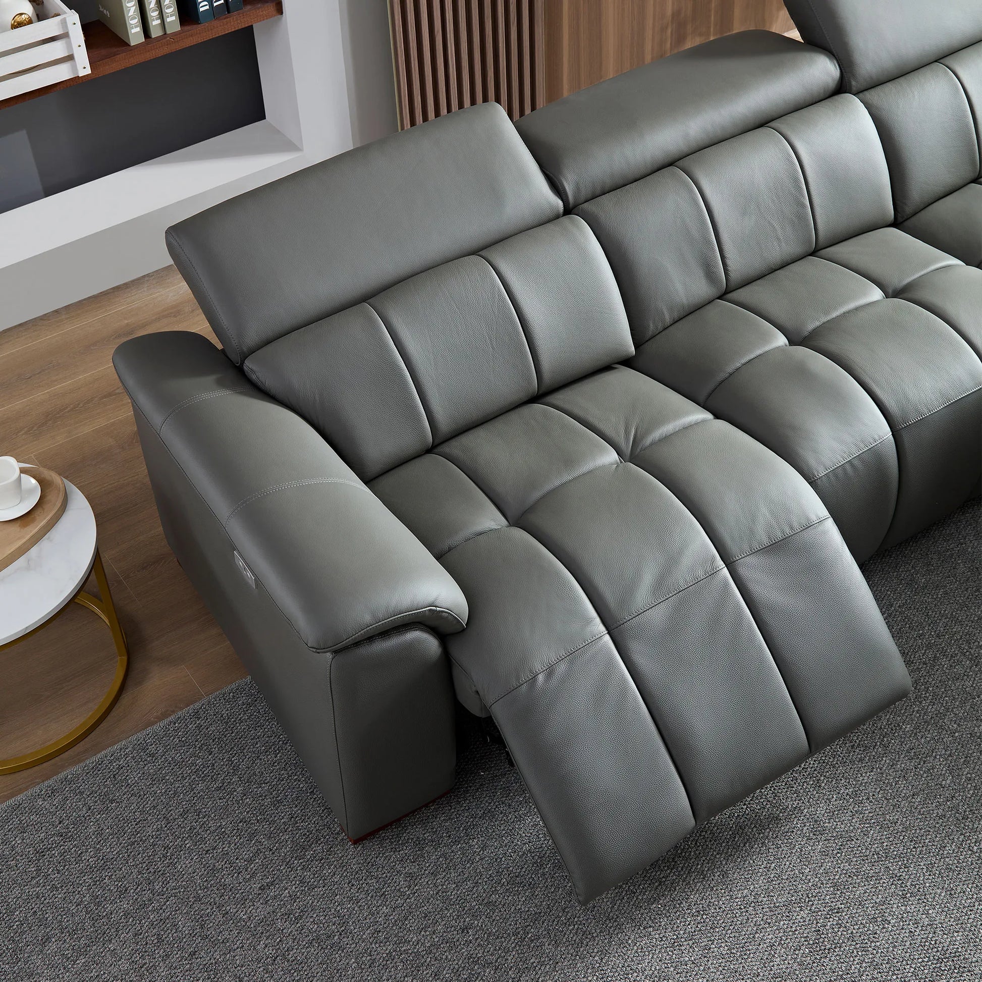 3 Seater L Shape Leather Modern Power Reclining Sofa