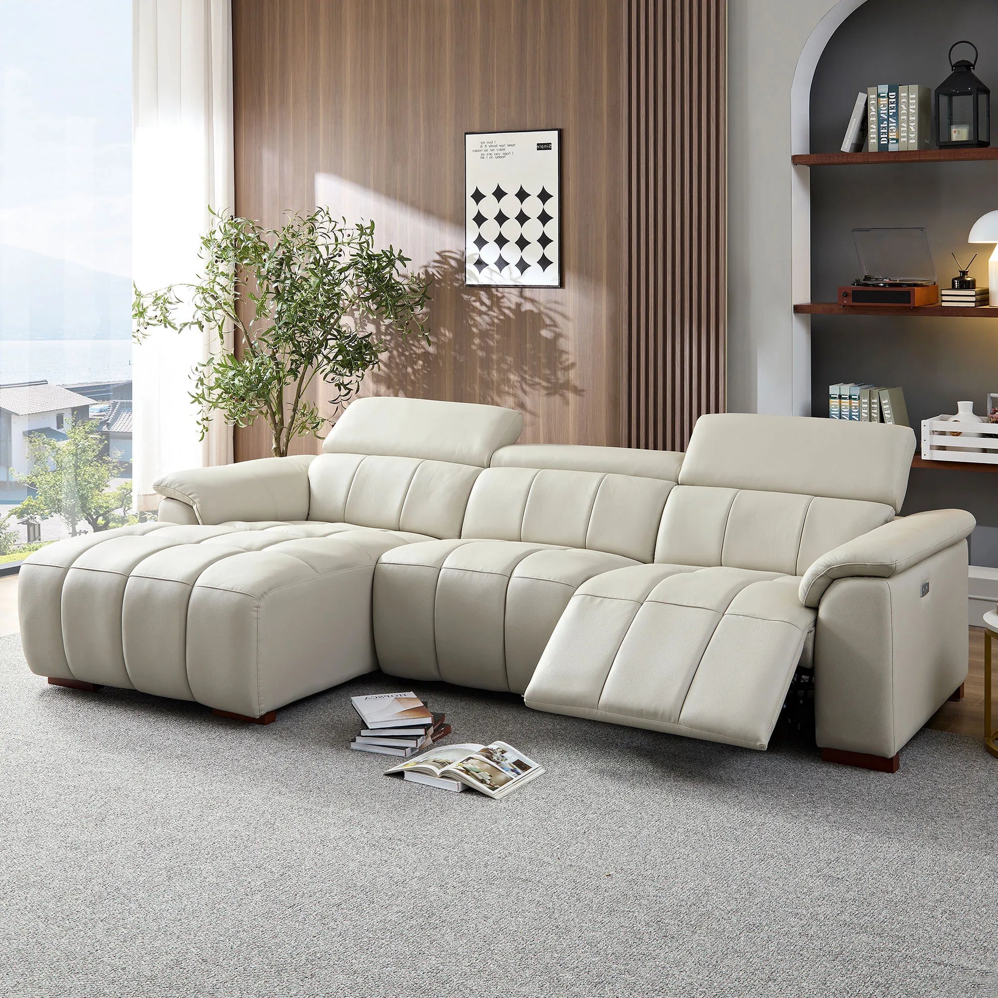 3 Seater L Shape Leather Modern Power Reclining Sofa