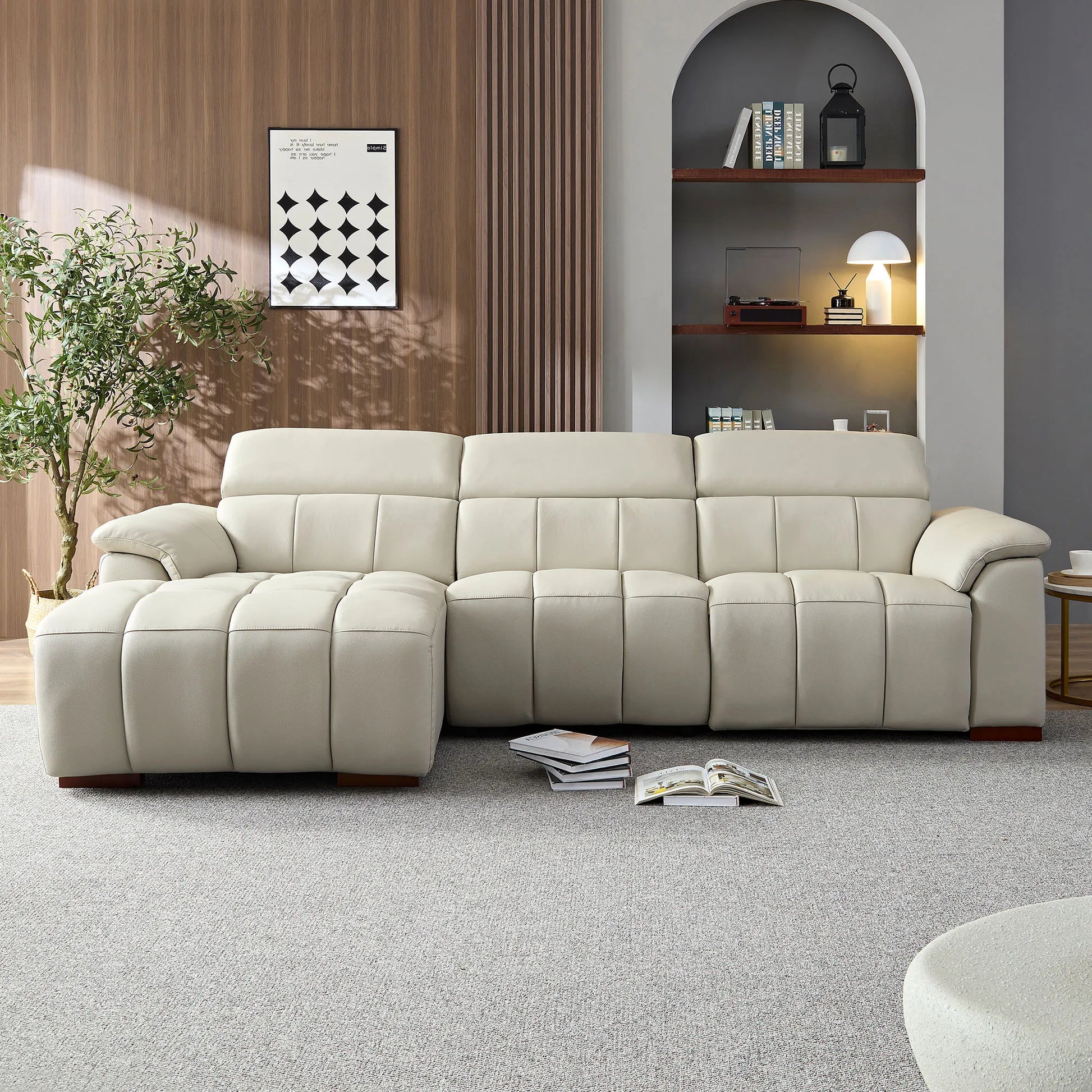 3 Seater L Shape Leather Modern Power Reclining Sofa