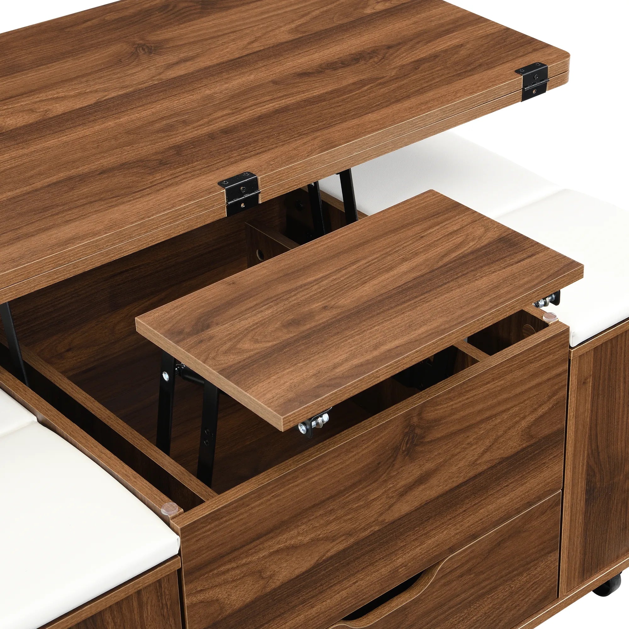 Lift-Top Foldable Coffee Table with Stools & Storage
