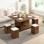 Lift-Top Foldable Coffee Table with Stools & Storage