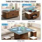 Lift-Top Foldable Coffee Table with Stools & Storage