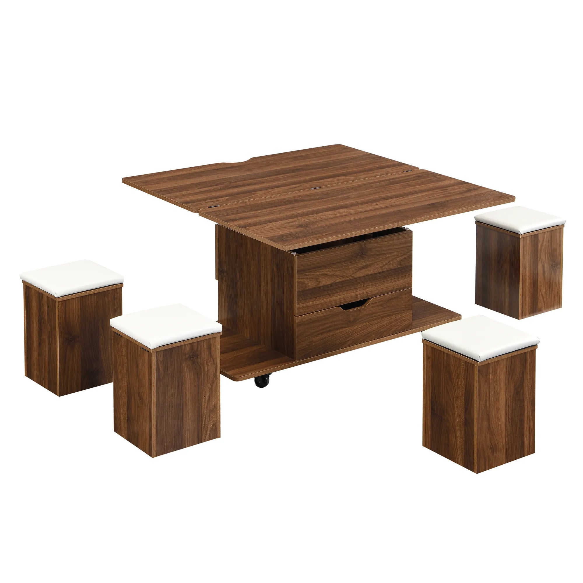 Lift-Top Foldable Coffee Table with Stools & Storage