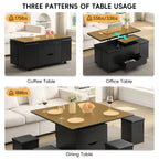 Lift-Top Foldable Coffee Table with Stools & Storage