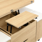 Lift-Top Foldable Coffee Table with Stools & Storage