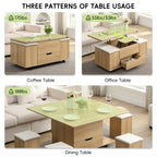 Lift-Top Foldable Coffee Table with Stools & Storage