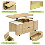 Lift-Top Foldable Coffee Table with Stools & Storage