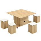 Lift-Top Foldable Coffee Table with Stools & Storage