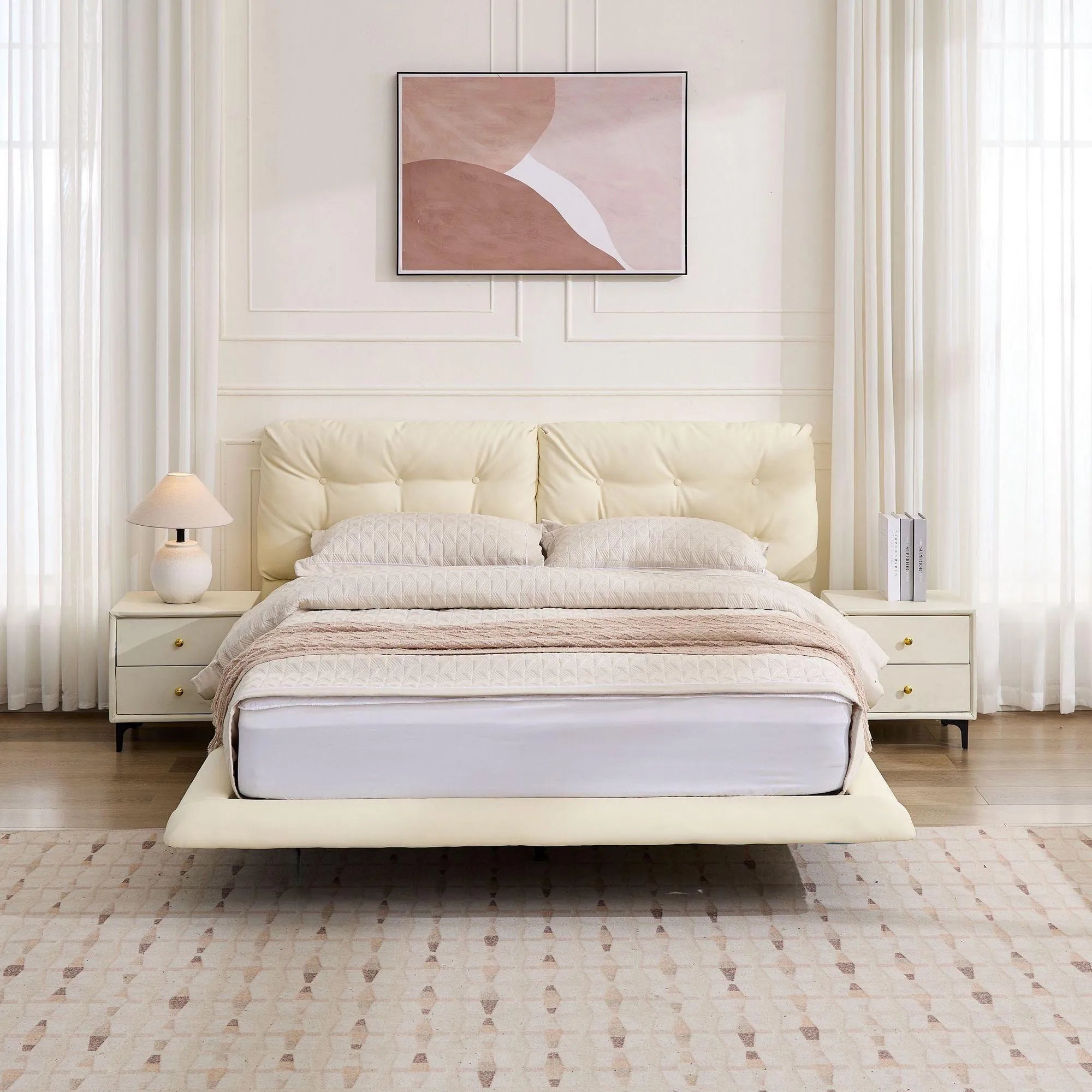 Lunara – Queen Floating Bed with PU Leather & LED Lights