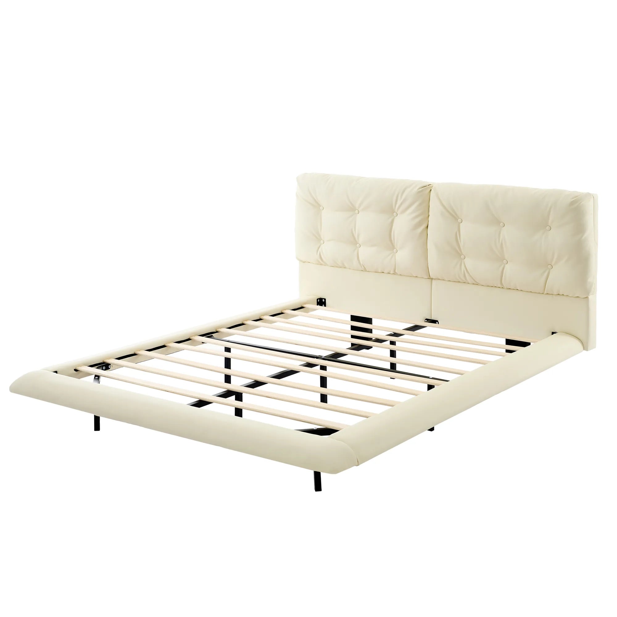 Lunara – Queen Floating Bed with PU Leather & LED Lights