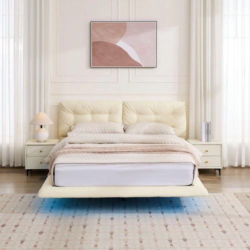 Lunara – Queen Floating Bed with PU Leather & LED Lights