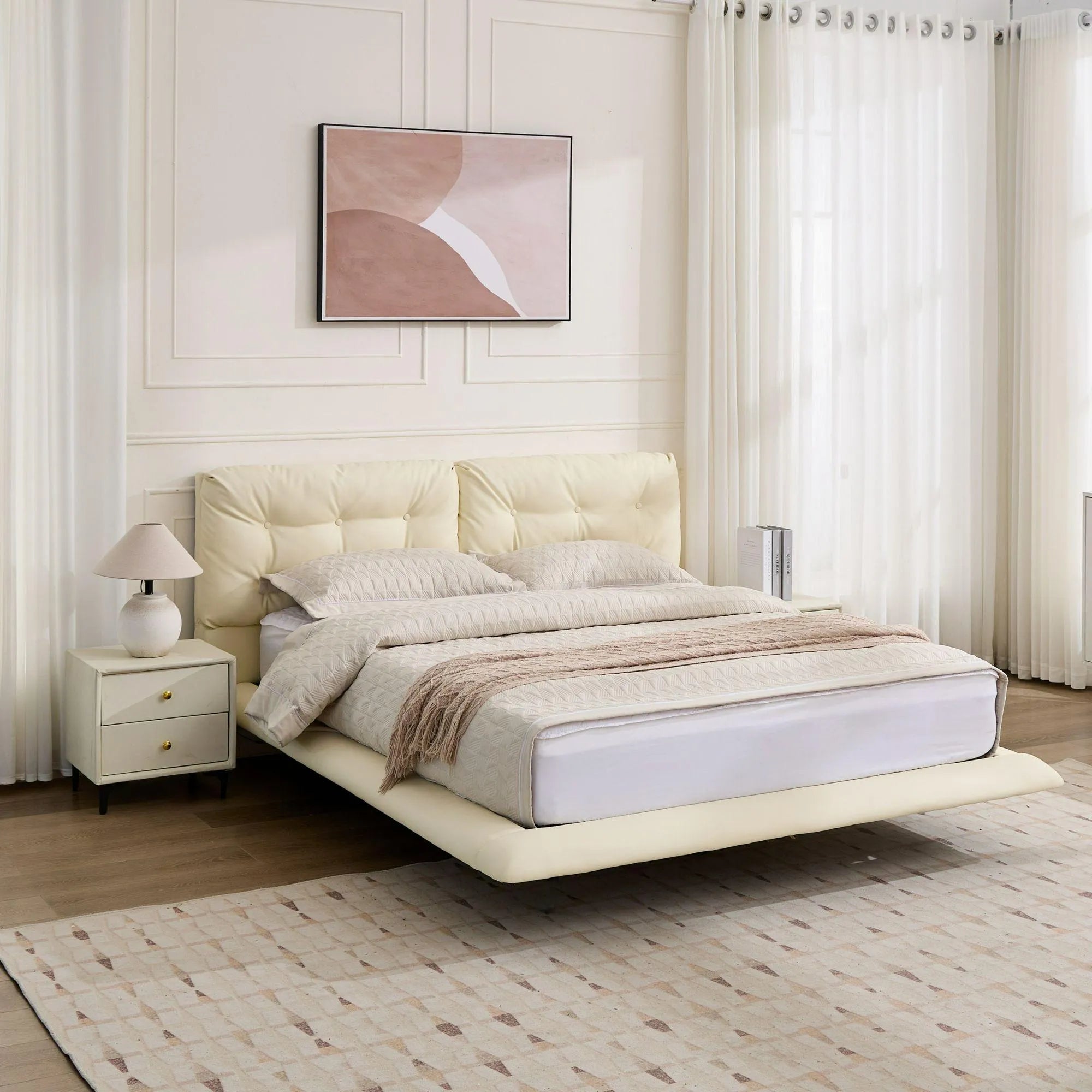 Lunara – Queen Floating Bed with PU Leather & LED Lights