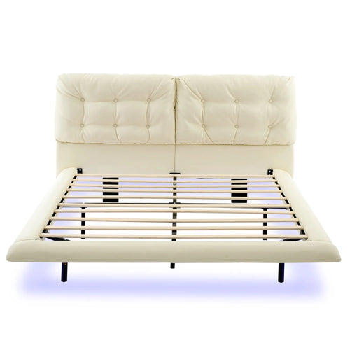 Lunara – Queen Floating Bed with PU Leather & LED Lights