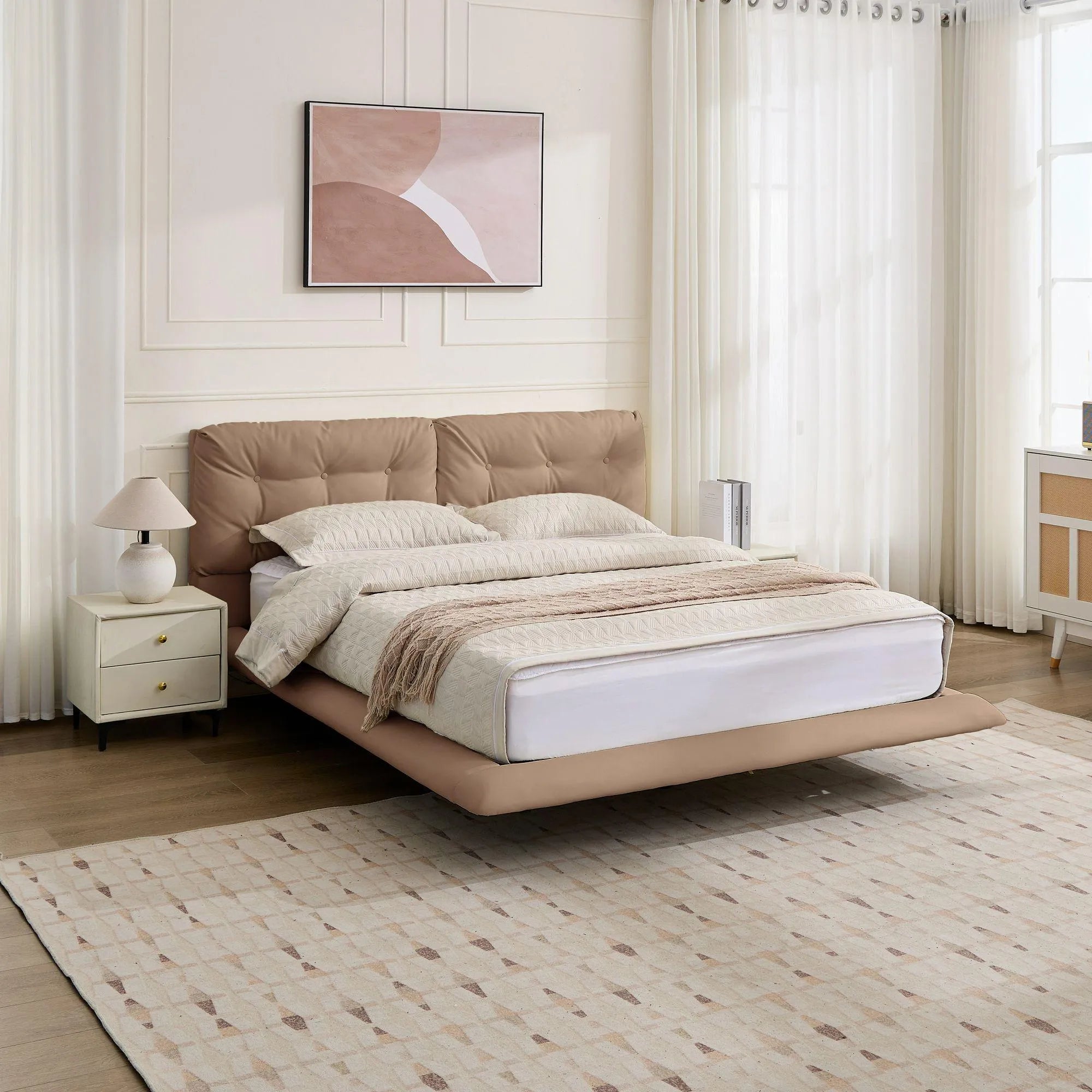 Lunara – Queen Floating Bed with PU Leather & LED Lights