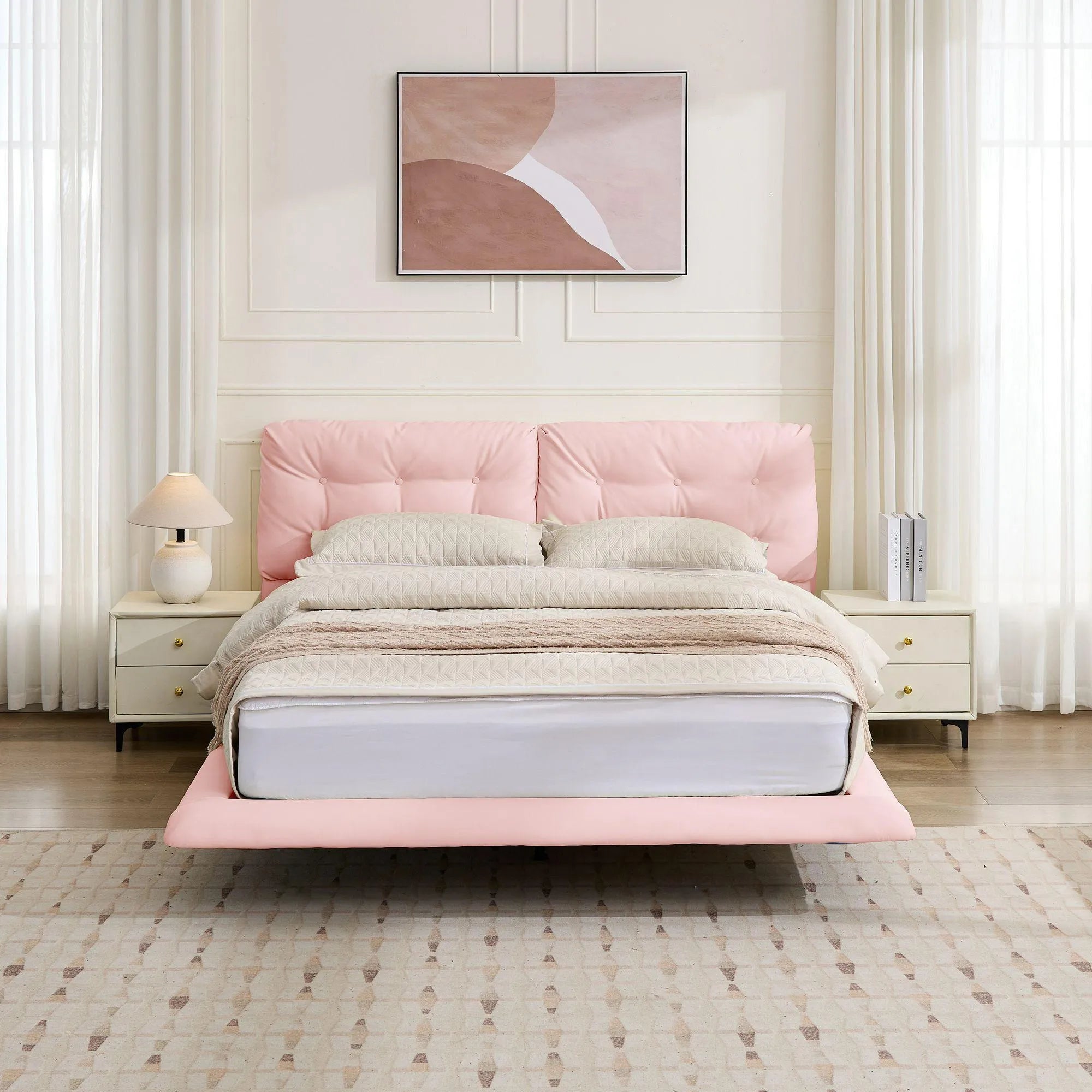 Lunara – Queen Floating Bed with PU Leather & LED Lights