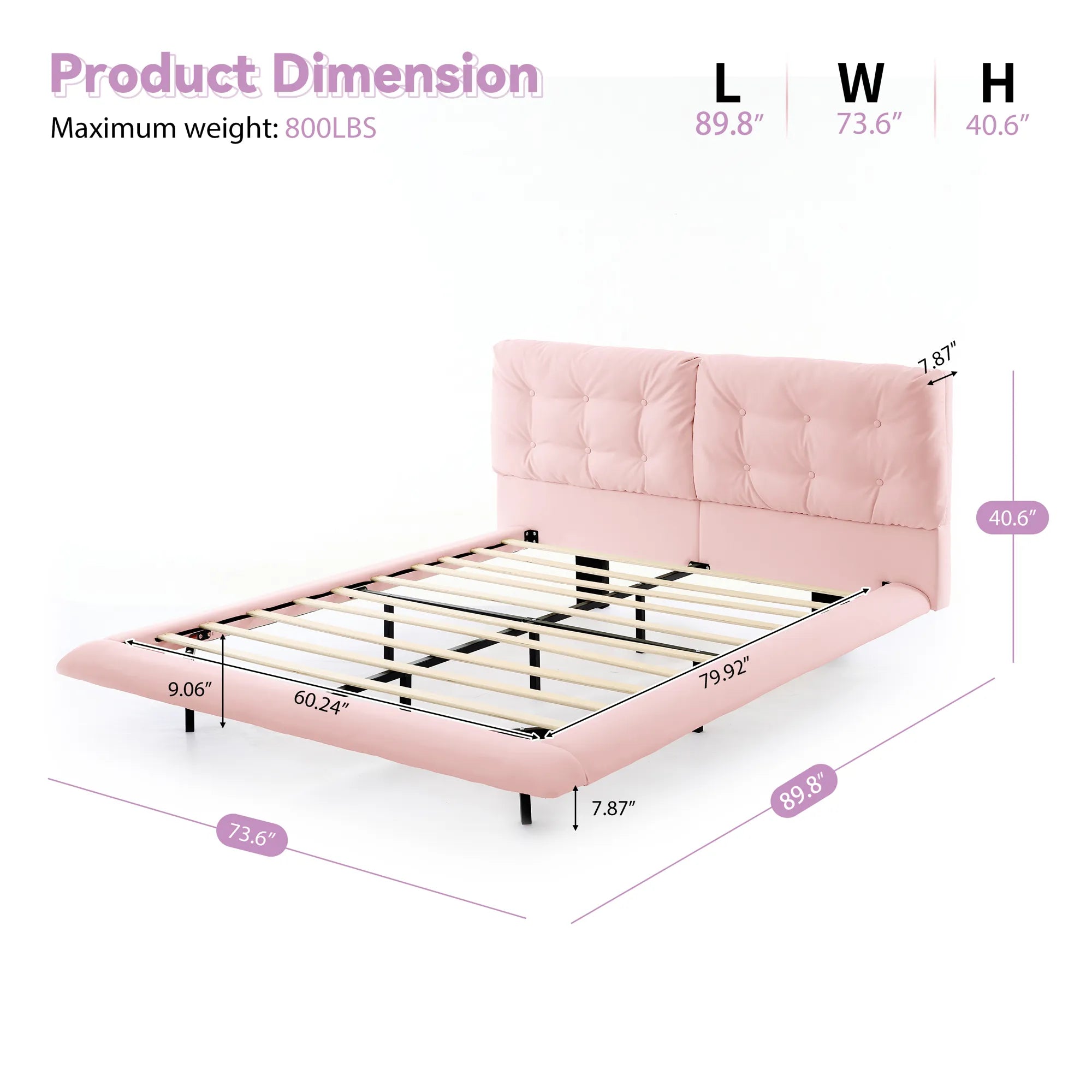 Lunara – Queen Floating Bed with PU Leather & LED Lights