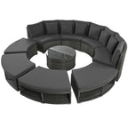 Luxury Circular Rattan Wicker Outdoor Patio Sectional Sofa Set with Coffee Table