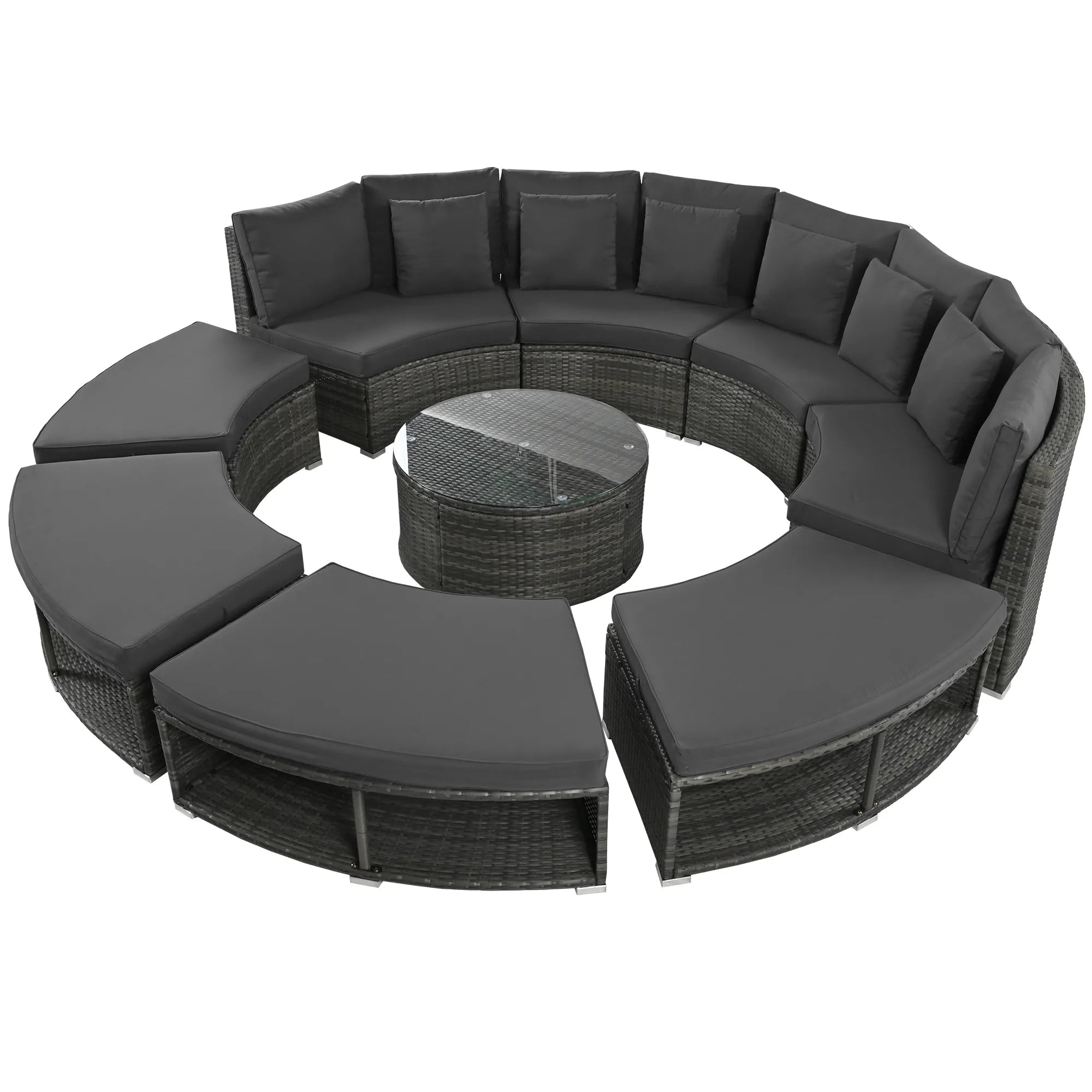 Luxury Circular Rattan Wicker Outdoor Patio Sectional Sofa Set with Coffee Table