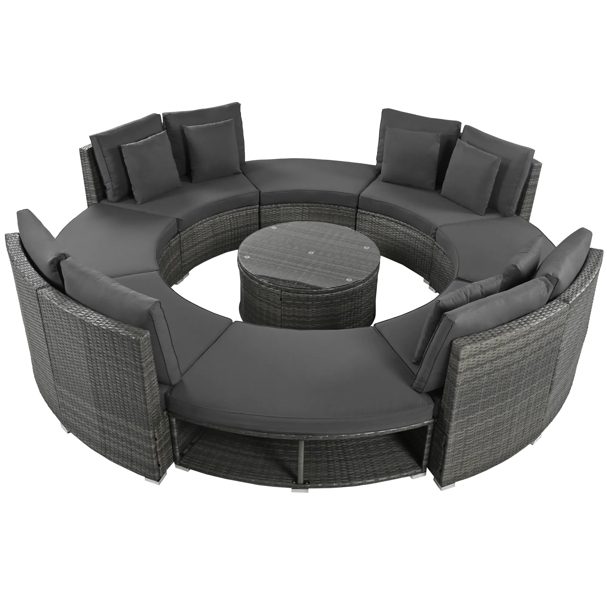 Luxury Circular Rattan Wicker Outdoor Patio Sectional Sofa Set with Coffee Table