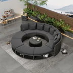 Luxury Circular Rattan Wicker Outdoor Patio Sectional Sofa Set with Coffee Table