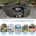 Luxury Circular Rattan Wicker Outdoor Patio Sectional Sofa Set with Coffee Table