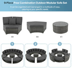 Luxury Circular Rattan Wicker Outdoor Patio Sectional Sofa Set with Coffee Table