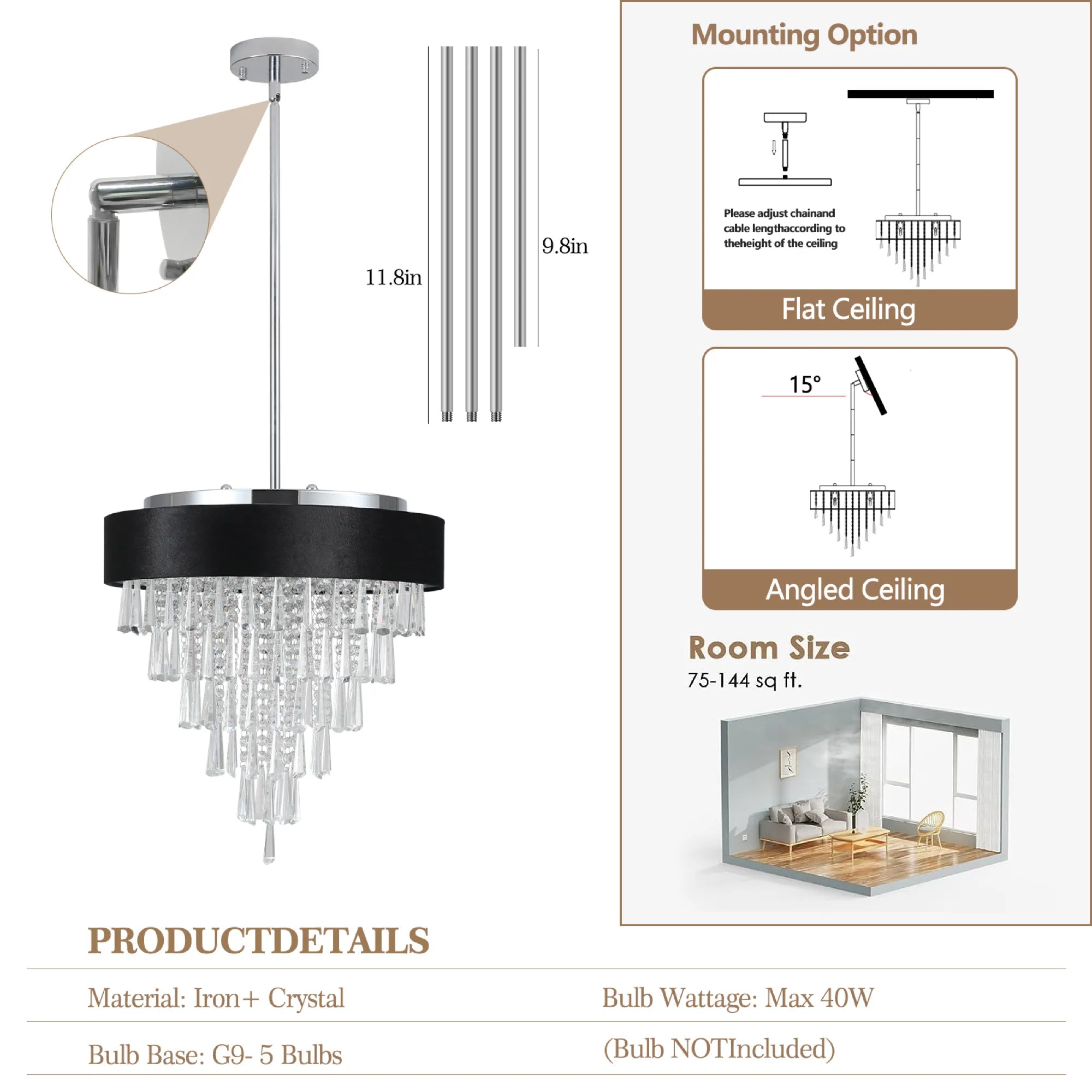 18" Luxury Crystal Round Modern Chandelier