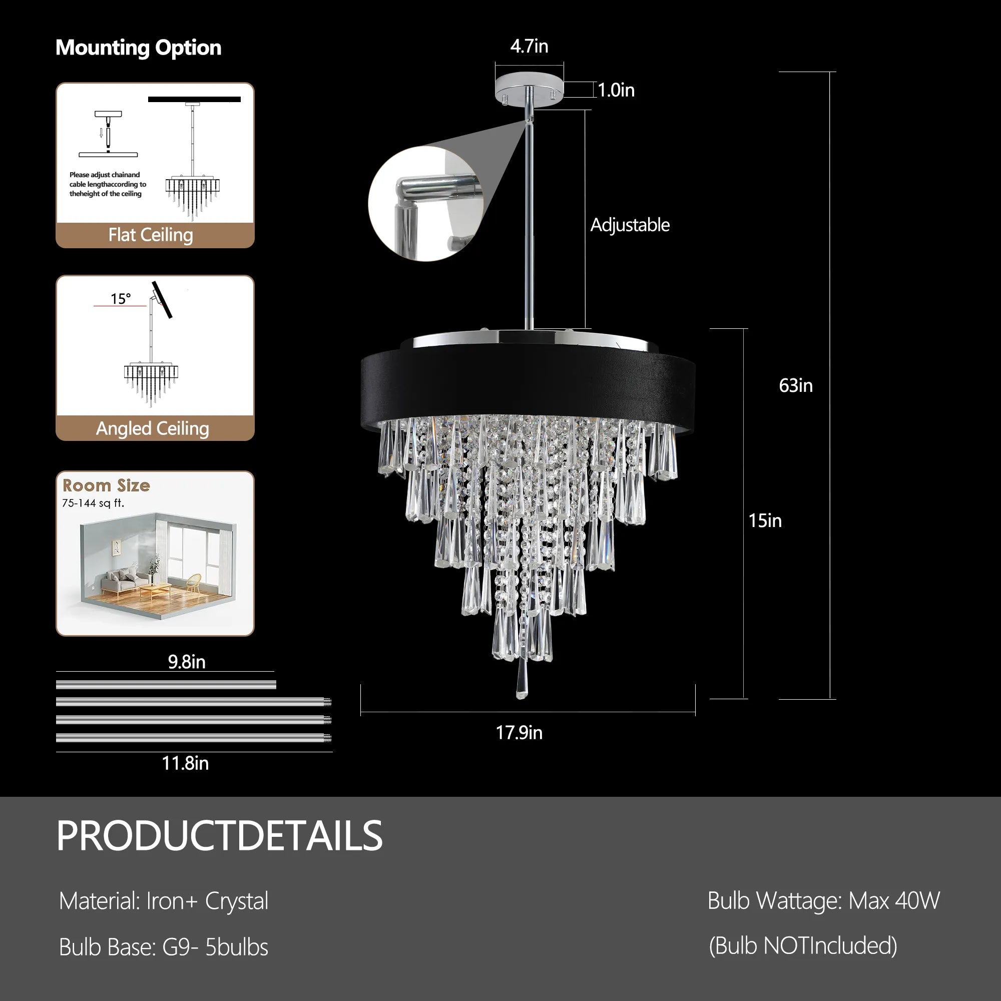 18" Luxury Crystal Round Modern Chandelier