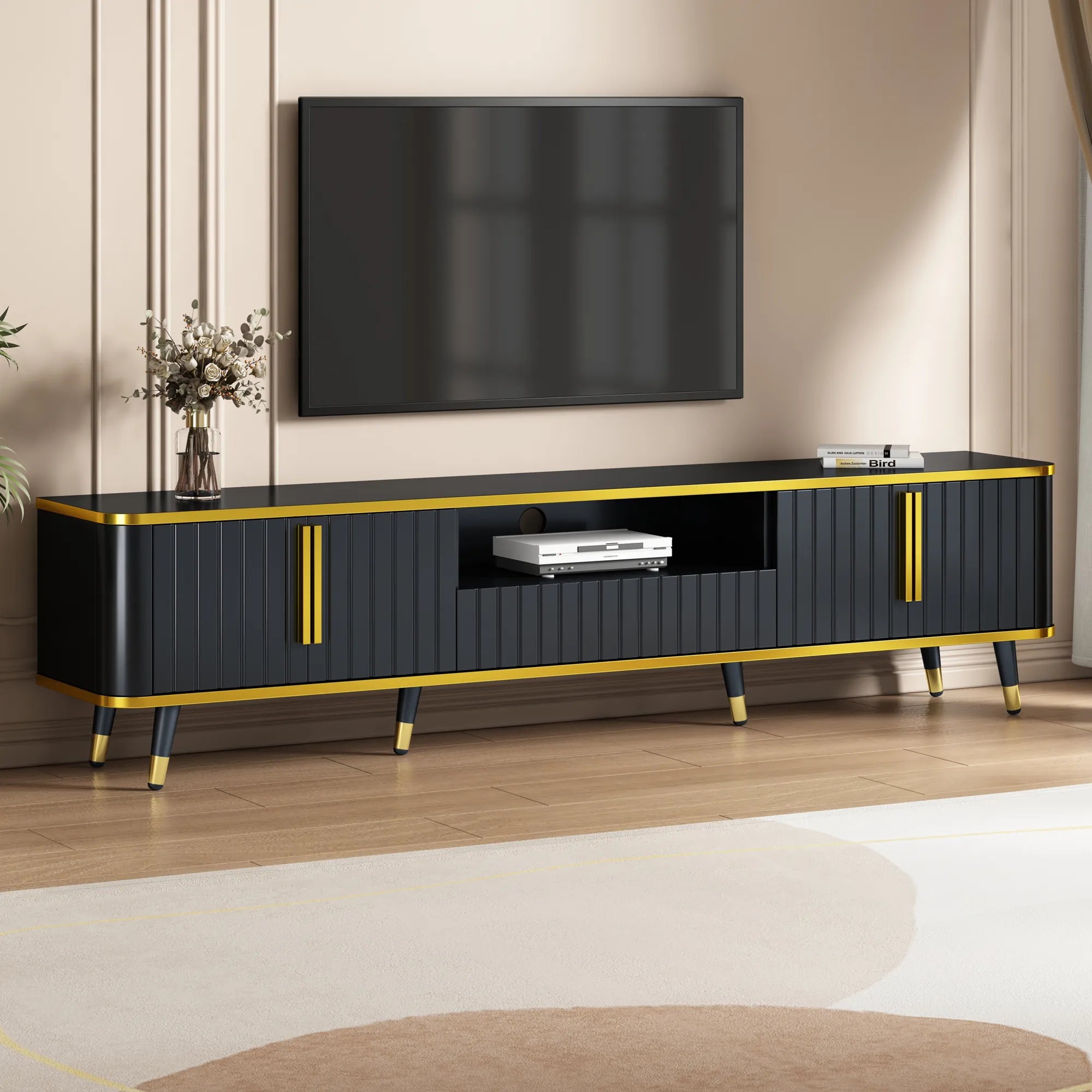 Luxury Minimalism Modern TV Stand Media Console with Open Storage Shelf