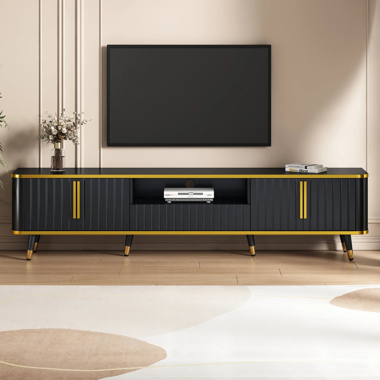 Luxury Minimalism Modern TV Stand Media Console with Open Storage Shelf