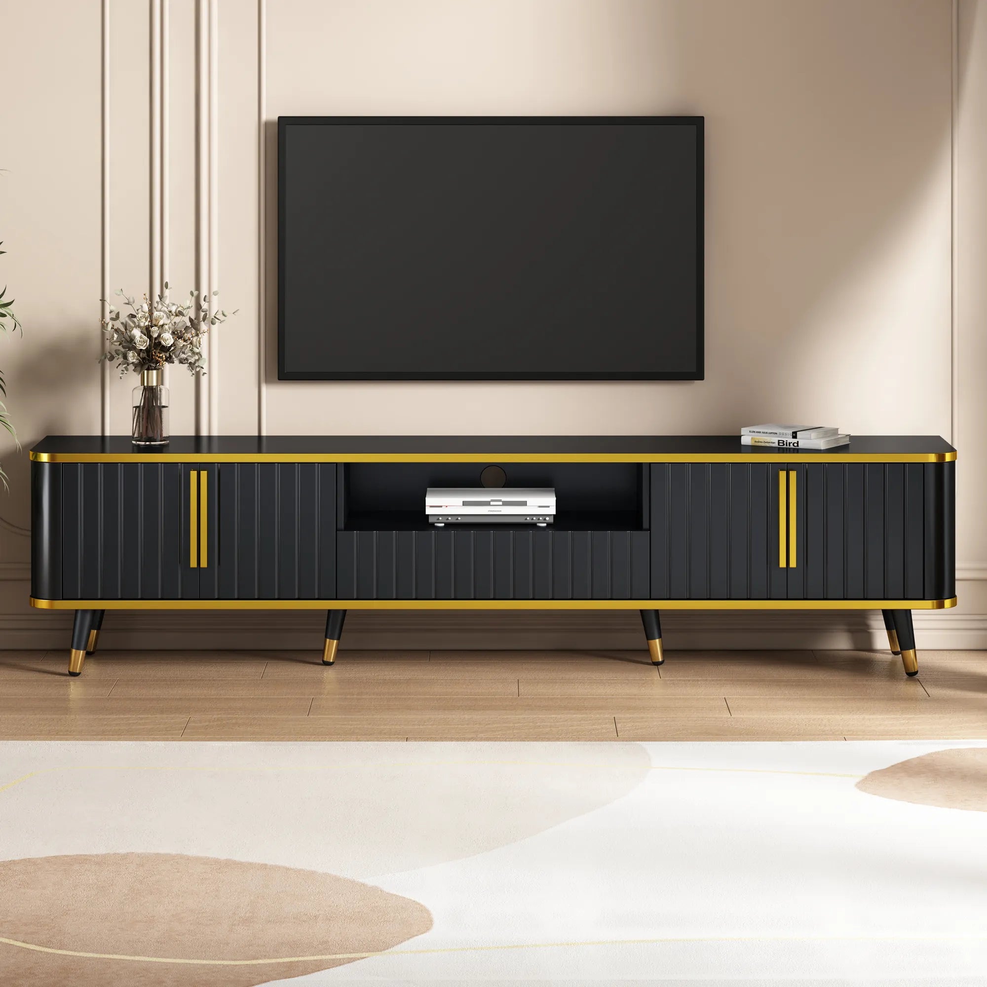 Luxury Minimalism Modern TV Stand Media Console with Open Storage Shelf