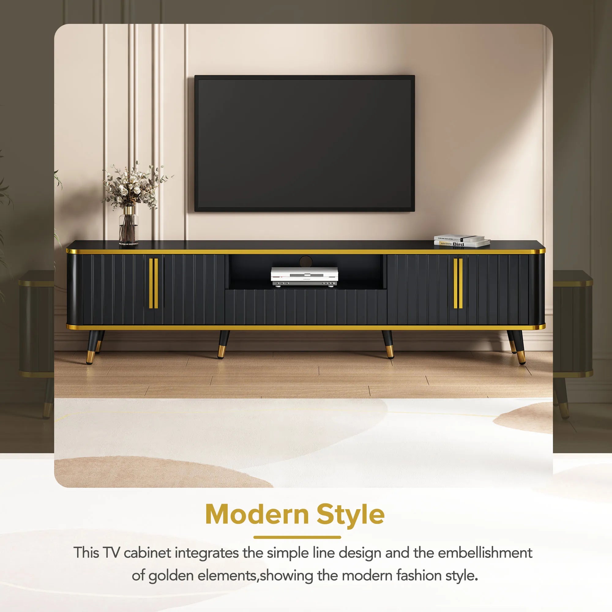 Luxury Minimalism Modern TV Stand Media Console with Open Storage Shelf