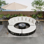 Luxury Circular Rattan Wicker Outdoor Patio Sectional Sofa Set with Coffee Table
