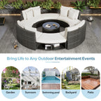 Luxury Circular Rattan Wicker Outdoor Patio Sectional Sofa Set with Coffee Table