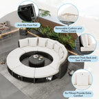 Luxury Circular Rattan Wicker Outdoor Patio Sectional Sofa Set with Coffee Table