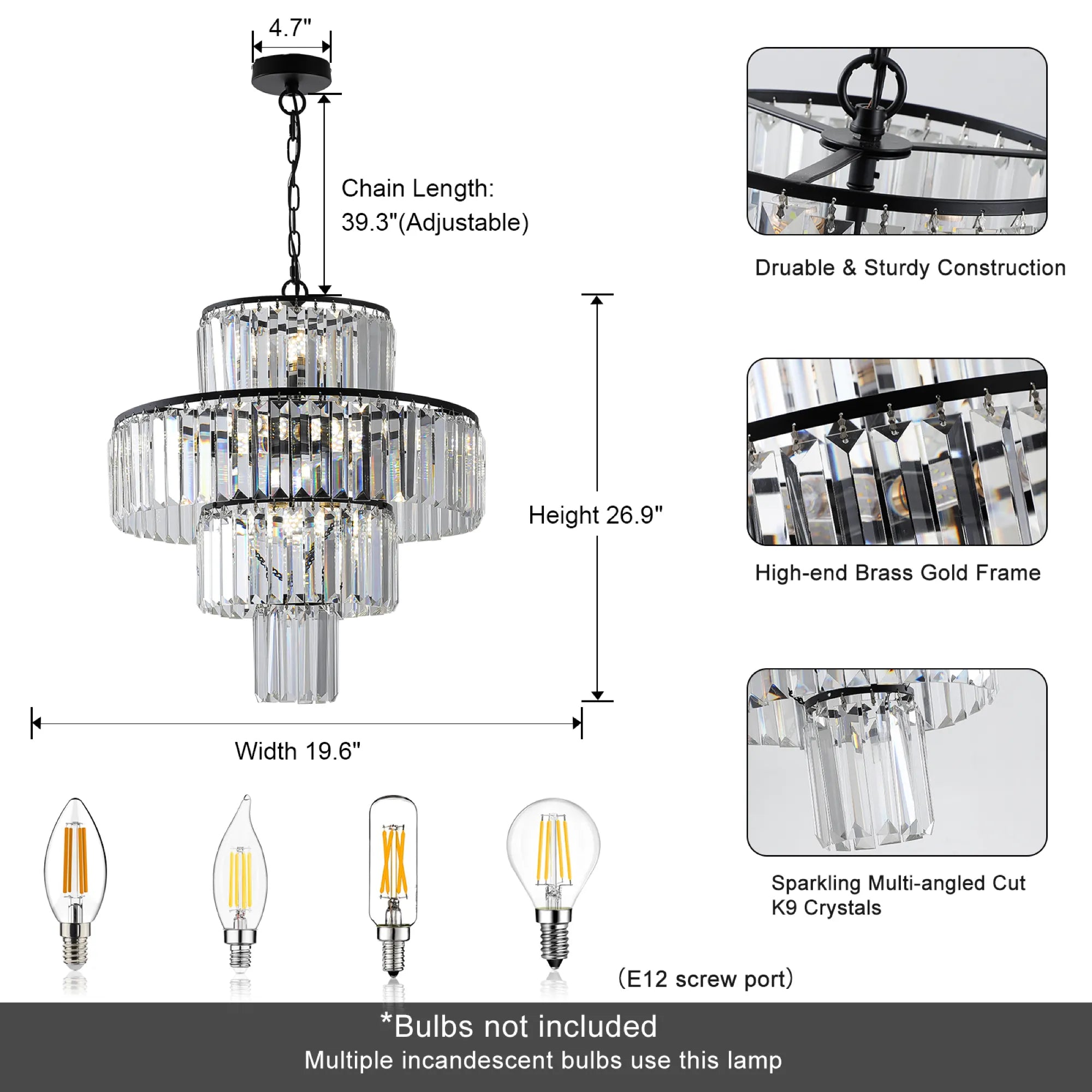 20" Luxury Crystal Modern Chandelier Light